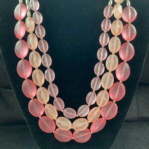 Stunning Ombre Pink Faceted Lucite Beaded 3 Layer Necklace 26in
